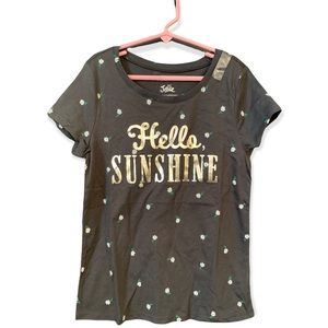Justice Black Daisy Print “Hello Sunshine” Short Sleeve Tee-Shirt